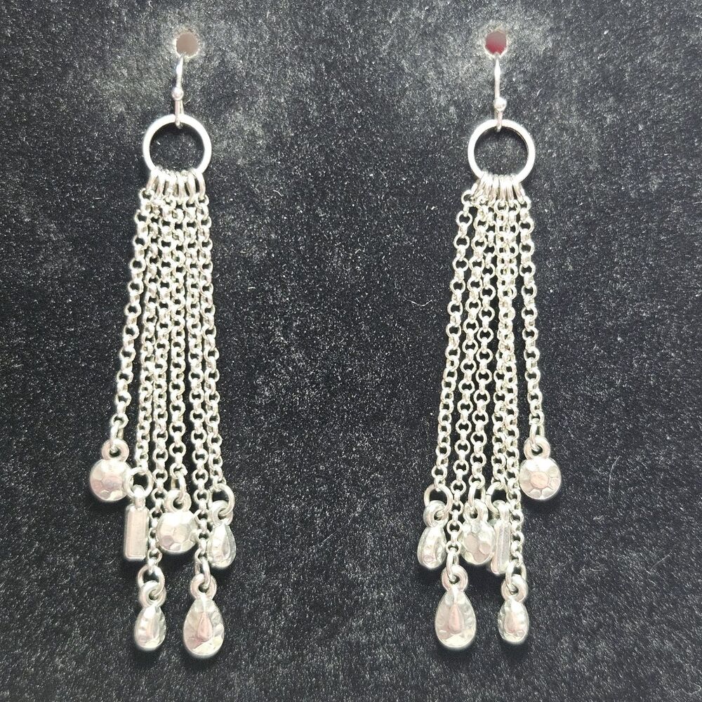 Silver Tone Long Dangling Chain Tassel Earrings